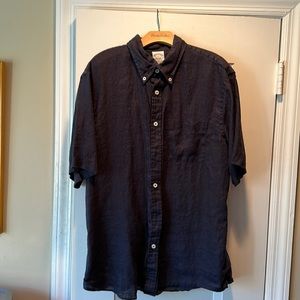 Men’s Brooks Brothers short sleeve blue Irish linen dress shirt, size L